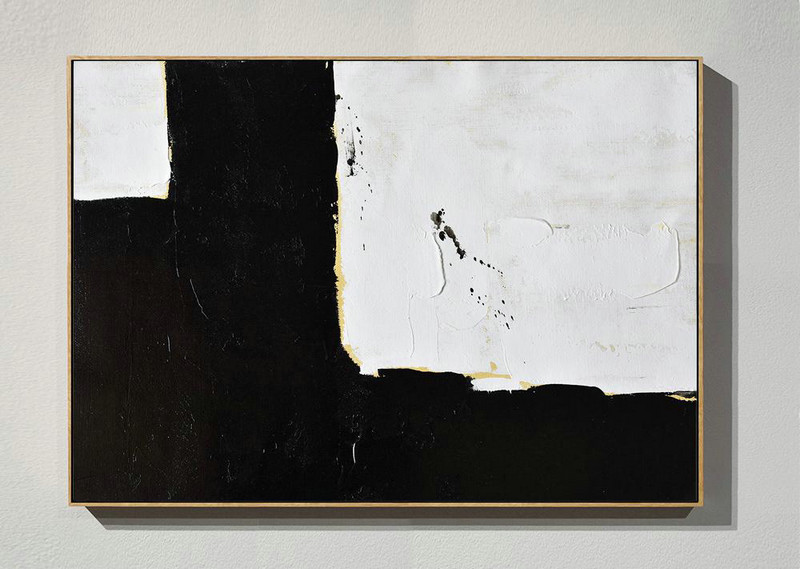 Huge Canvas Art On Canvas,Horizontal Palette Knife Minimal Canvas Art Painting Black White Beige - Large Abstract Art Handmade Acrylic Painting